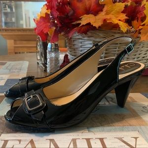 Cole Haan Black Open-toe Buckle Slingbacks Pumps
